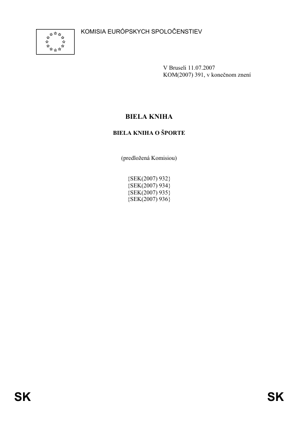 Titulná strana Bielej knihy o športe – otvorí dokument PDF