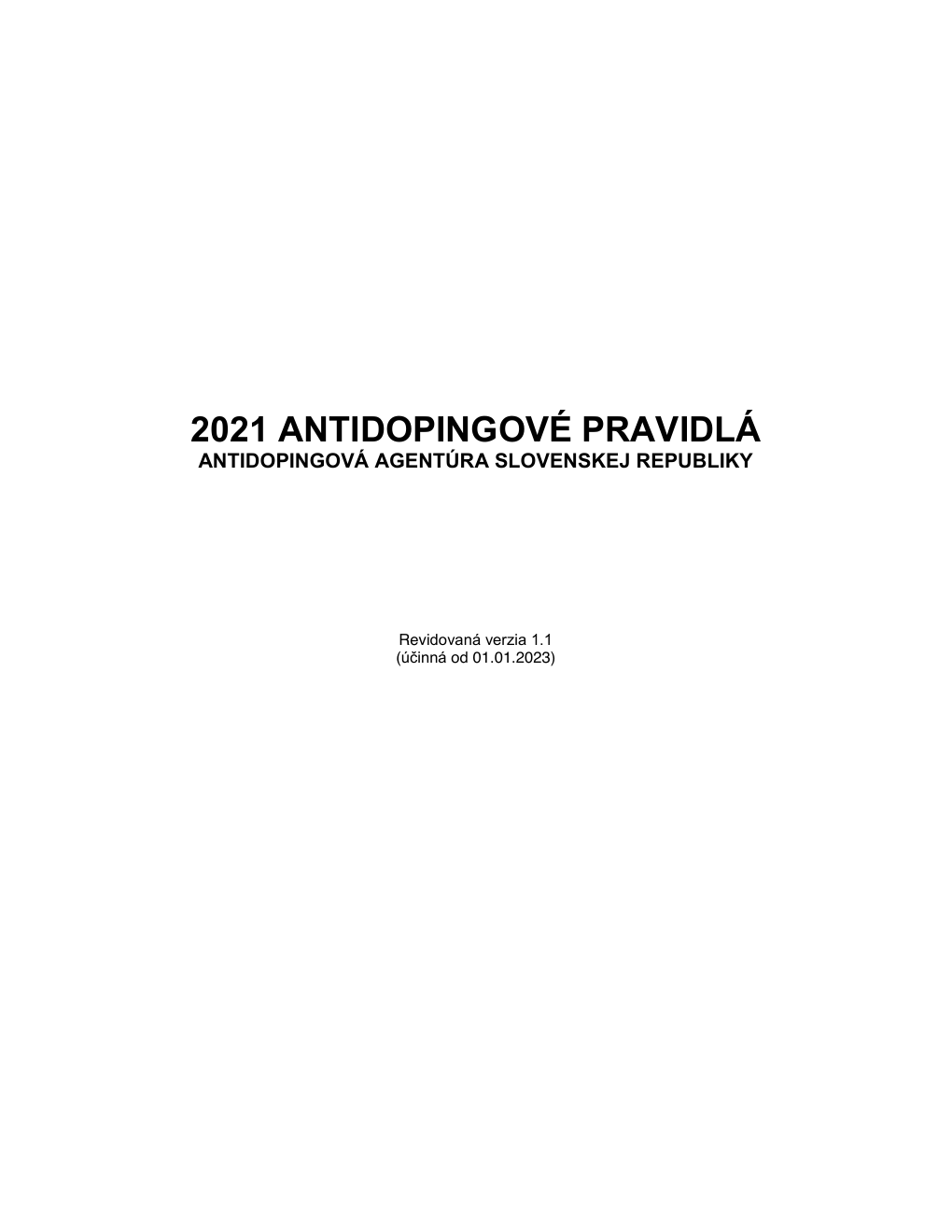 Titulná strana aktuálnych Antidopingových pravidiel SADA – otvorí pravidlá PDF