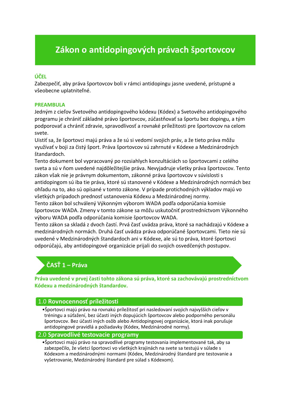 Úvodná strana materiálu ACT SMART o právach športovcov