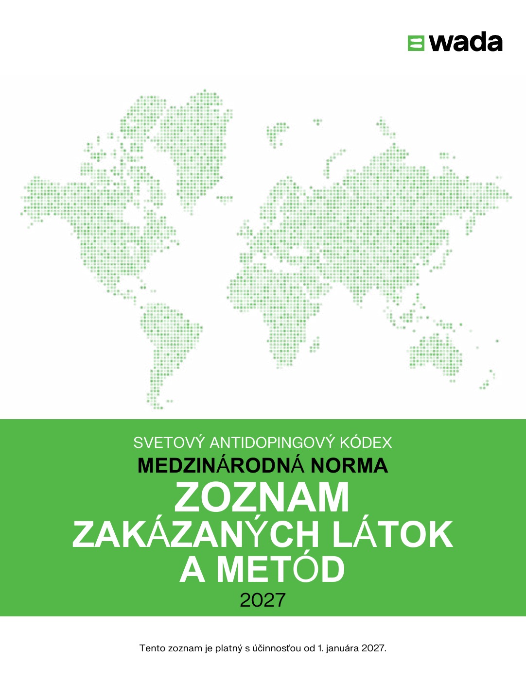Titulná strana slovenského Zoznamu zakázaných látok a metód 2027.